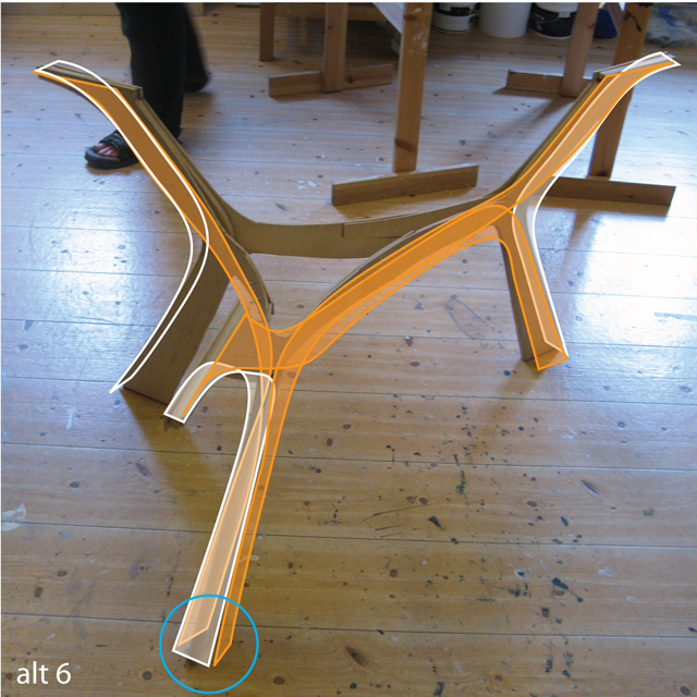 alternate solution 6: turning the vertical leg 90 degrees, which should make it stronger in the "rotational direction". When connected to the horizontal members, a box is created which further improves this